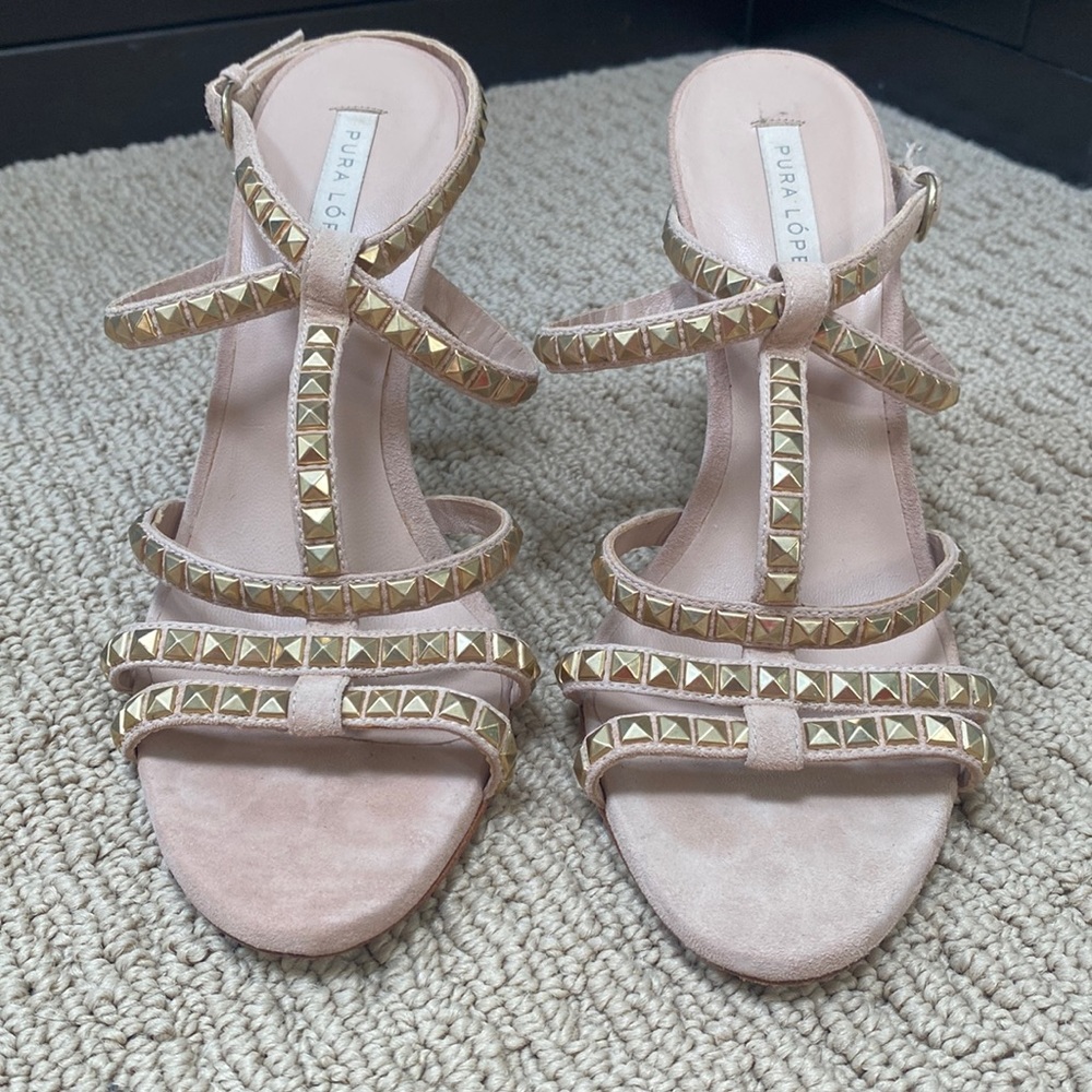 Pura Lopez blush suede rockstud sandals